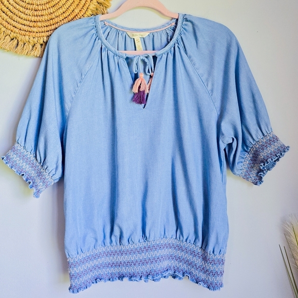 Matilda Jane Enchanted Garden Maysville Smocked Tassel Chambray Top SZ Small - Picture 12 of 13